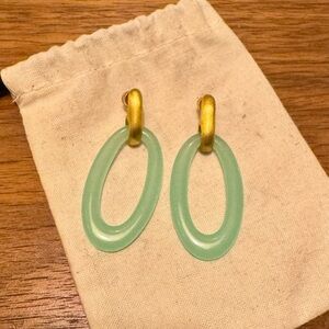 Dean Davidson Brushed Gold & Aquamarine Oval Drop Earrings